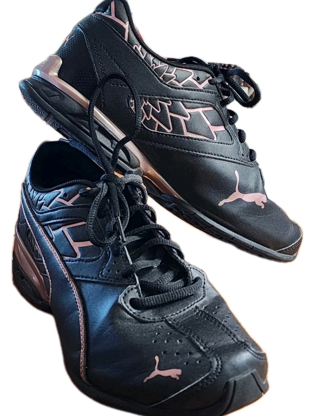 PUMA Women's Tazon 6 Graphic Black Rose Gold Pink Sneakers Shoes Size 9 EUC